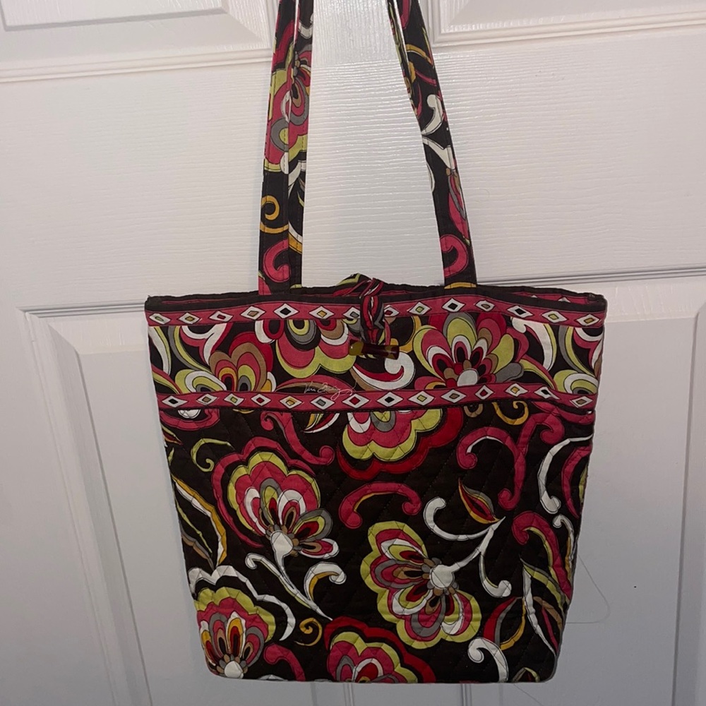 Vera Bradley Toggle Tote Retired Puccini Print Chocolate Brown & Yellow Floral